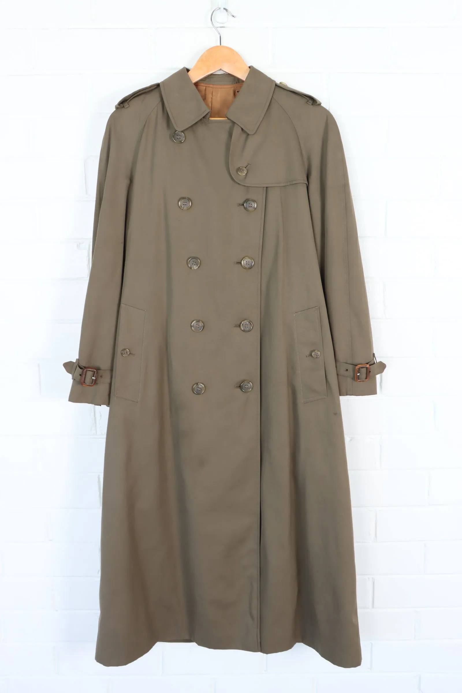 Vintage BURBERRY Wool Lined Olive Green Trench Coat England Made (Women's 12)