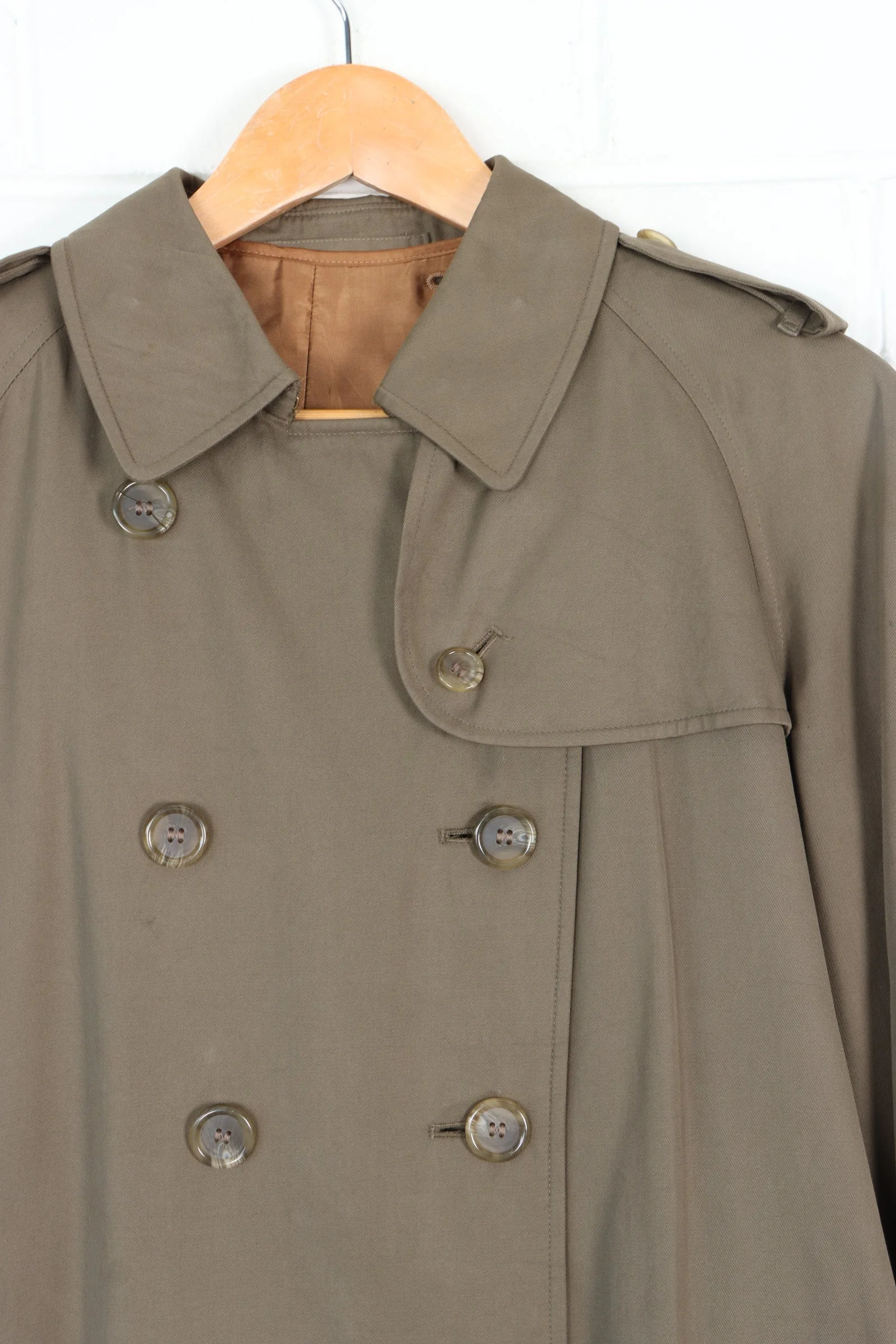 Vintage BURBERRY Wool Lined Olive Green Trench Coat England Made (Women's 12)