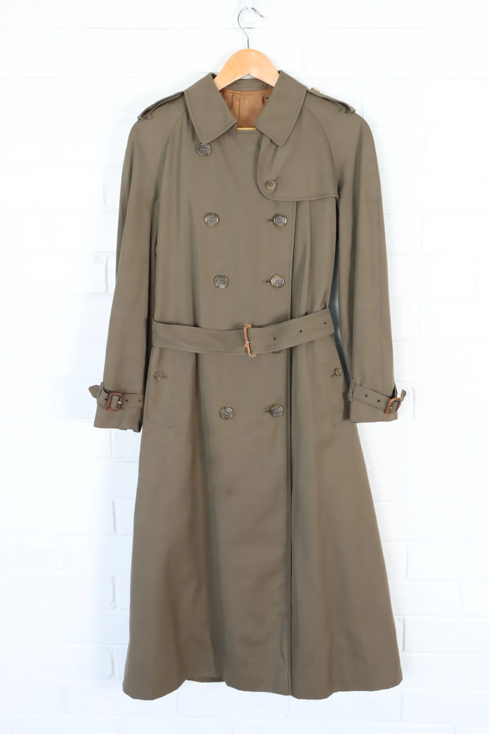 Vintage BURBERRY Wool Lined Olive Green Trench Coat England Made (Women's 12)