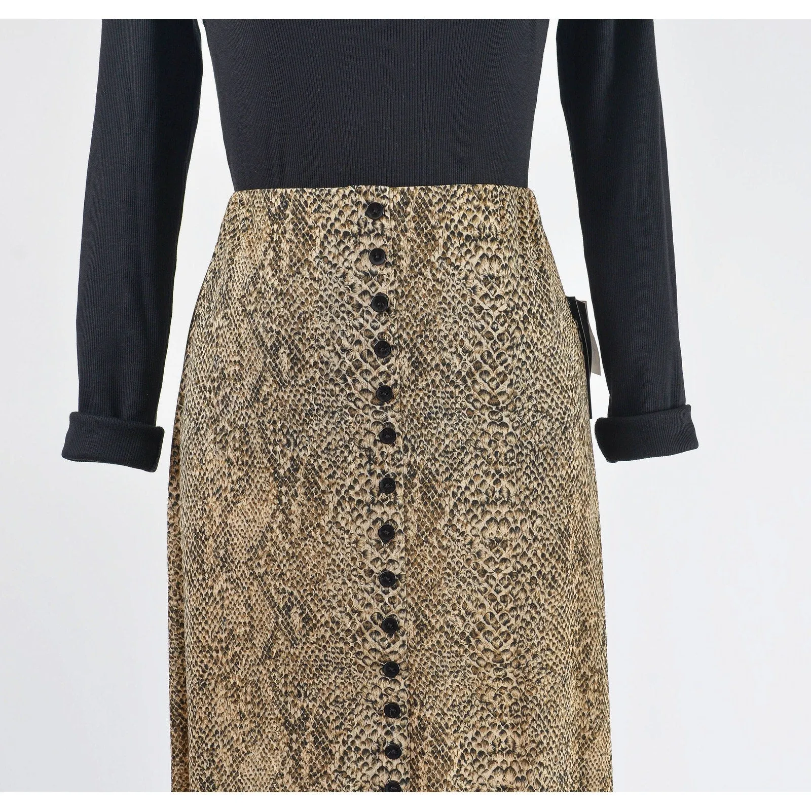 Vintage y2k Snakeskin Stretchy Knit Maxi Skirt with Slit Brown and Black size Small