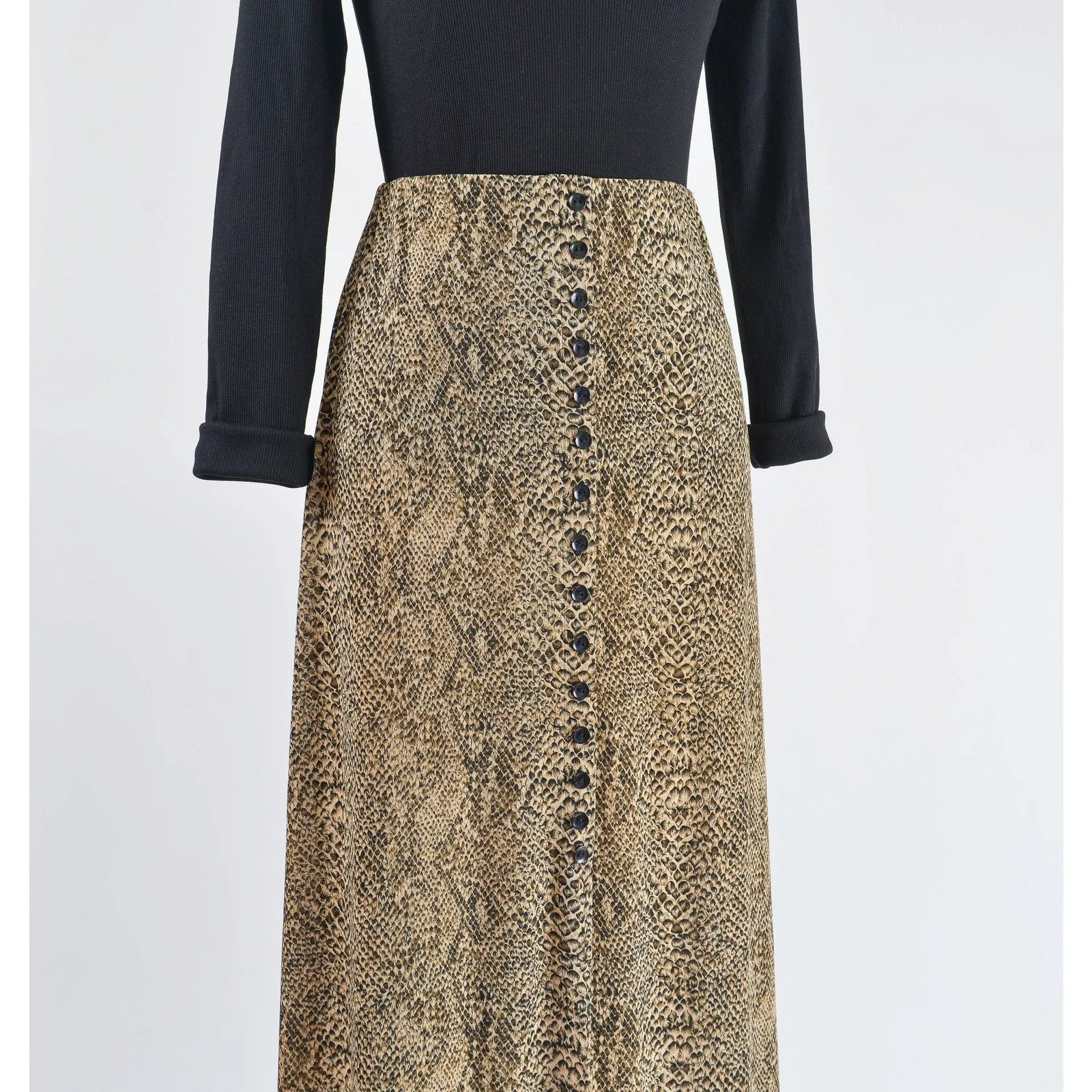 Vintage y2k Snakeskin Stretchy Knit Maxi Skirt with Slit Brown and Black size Small