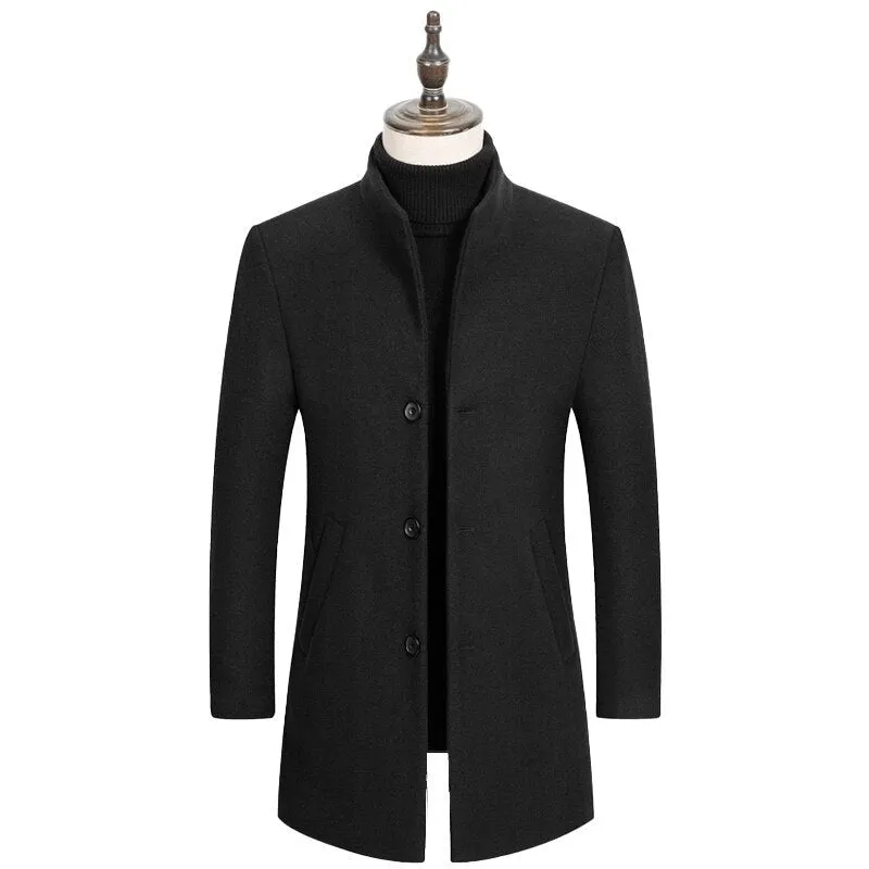 West Louis™ Boutique Stand Collar Woolen Business Long Coat