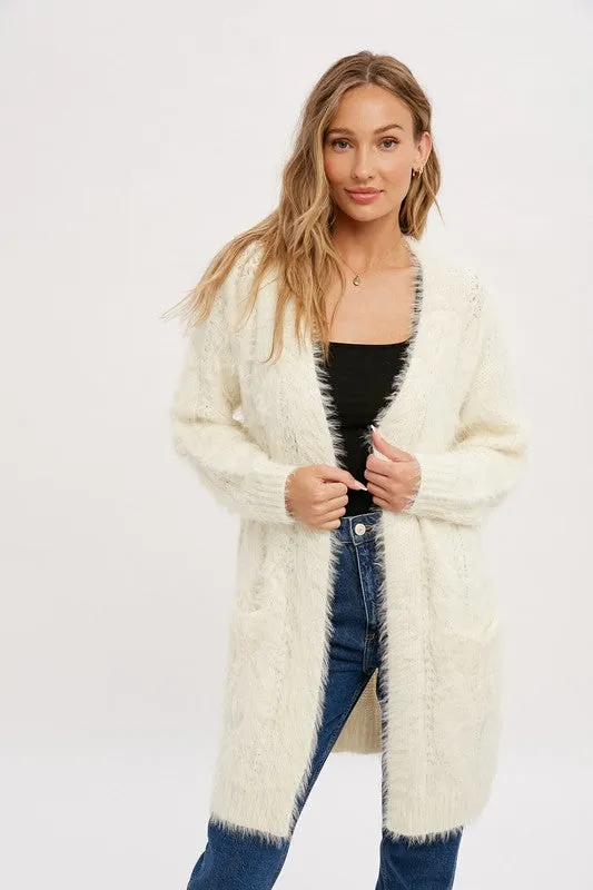 White Fuzzy Cable Cardigan