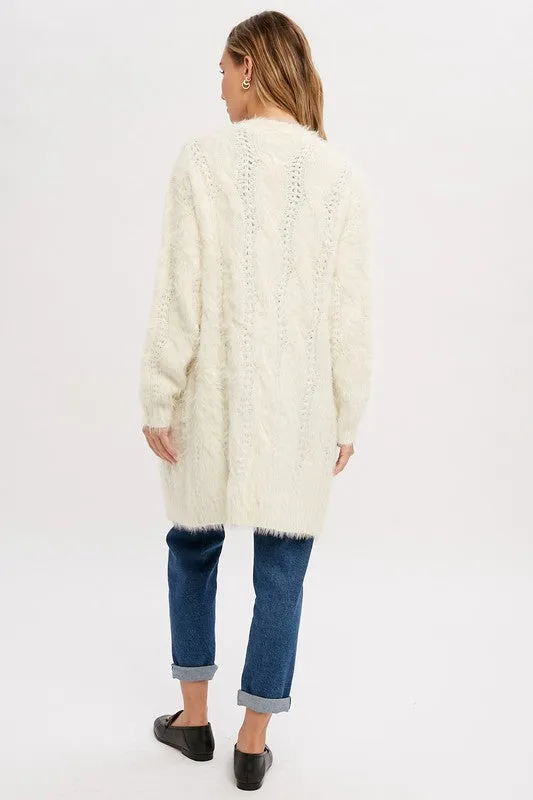 White Fuzzy Cable Cardigan