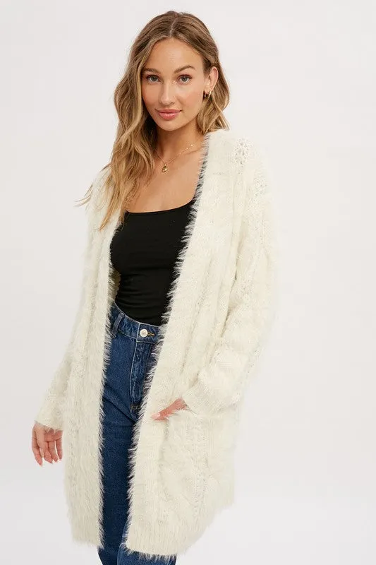 White Fuzzy Cable Cardigan