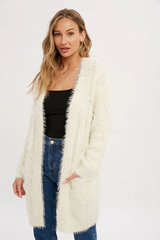 White Fuzzy Cable Cardigan