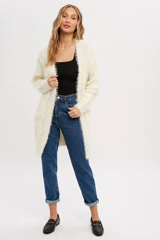 White Fuzzy Cable Cardigan