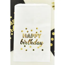 White Happy Birthday Gold Foil Candy Buffet Bags (set of 24)