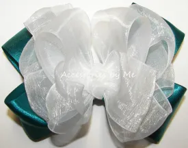 White Jade Green Organza Satin Hair Bow