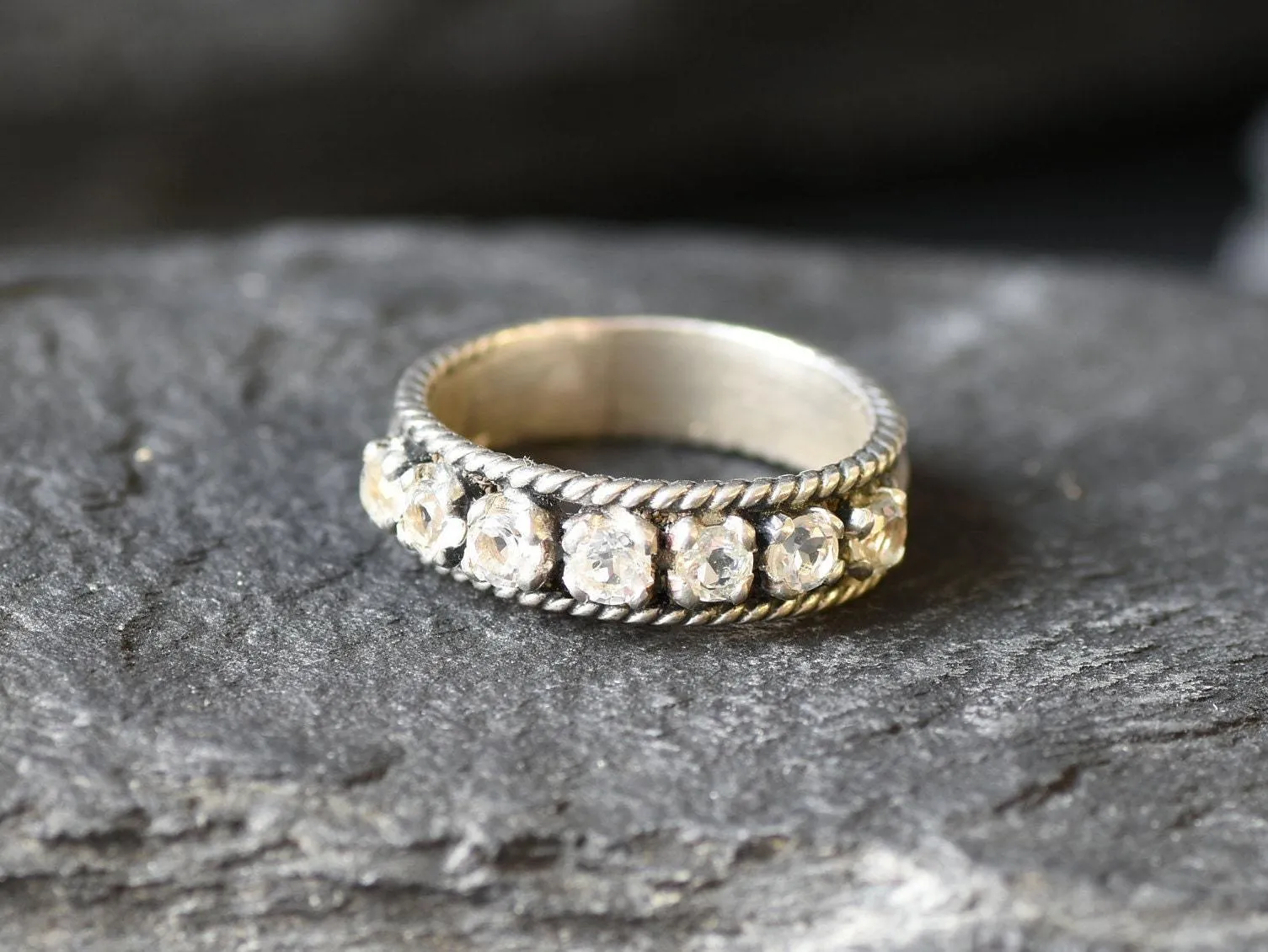 White Topaz Ring - Natural Topaz Ring, Eternity Stackable Ring