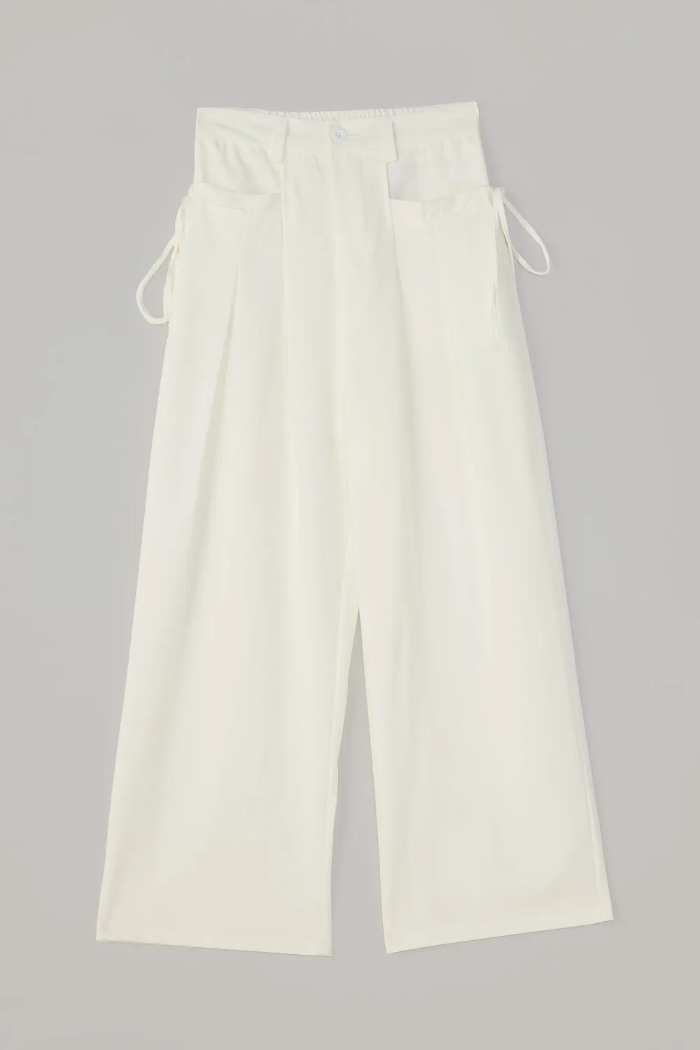 White Wide Fit-Flat Pocket Korean Pants