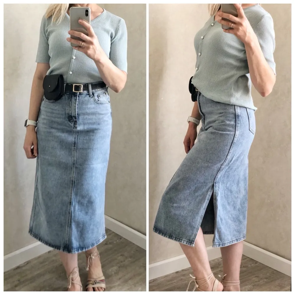 Women Denim Skirt | High Waist Skirt with Belt | Female Skirt | Midi Denim Skirt | A-line Pencil Skirt | Skirt for Girls | Women Long Skirt