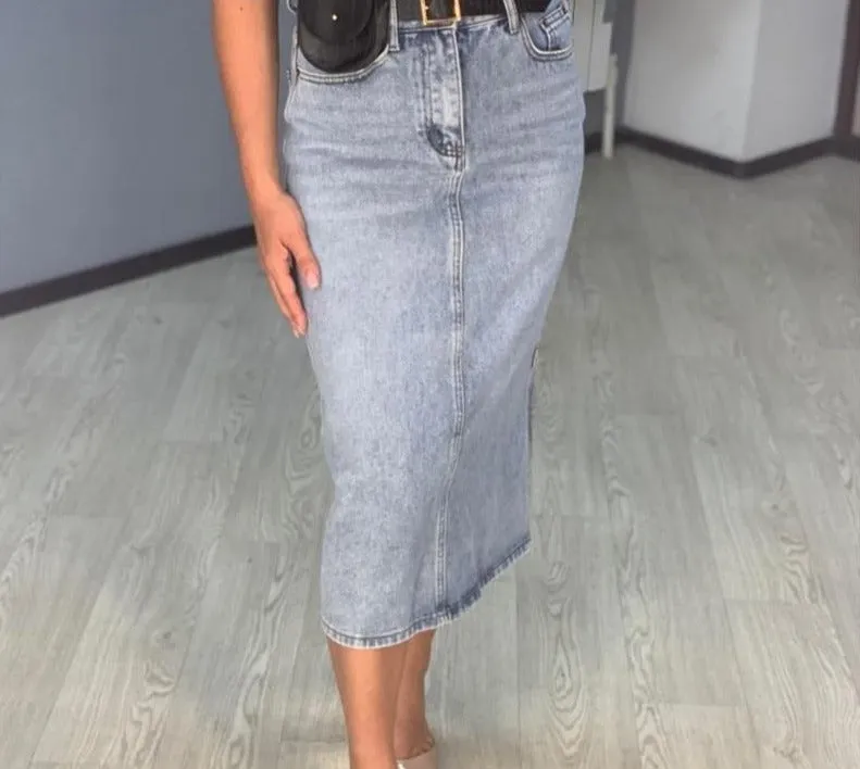 Women Denim Skirt | High Waist Skirt with Belt | Female Skirt | Midi Denim Skirt | A-line Pencil Skirt | Skirt for Girls | Women Long Skirt