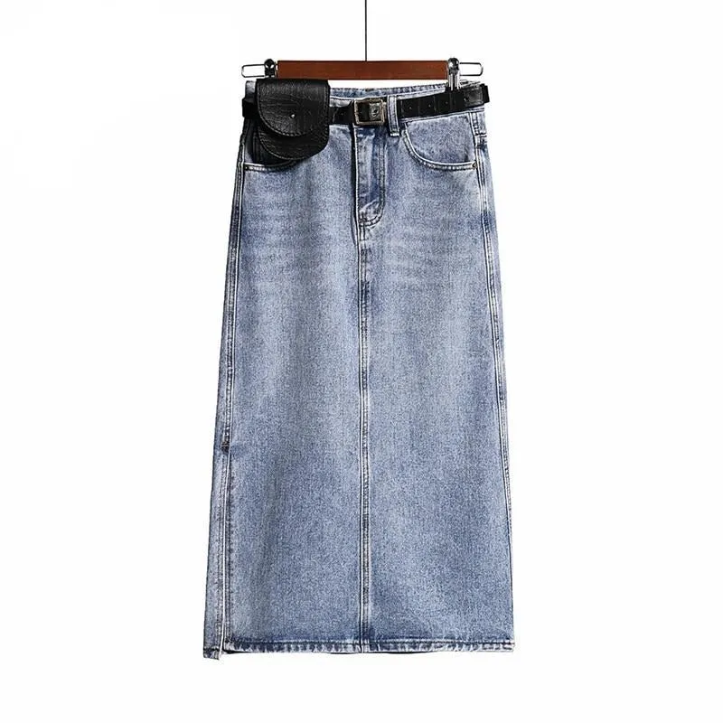 Women Denim Skirt | High Waist Skirt with Belt | Female Skirt | Midi Denim Skirt | A-line Pencil Skirt | Skirt for Girls | Women Long Skirt