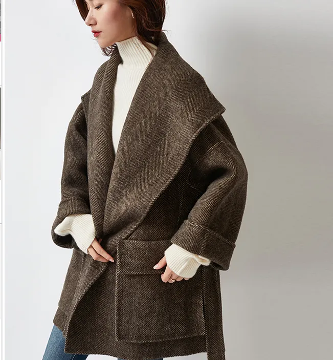 Women Winter Wool Coat,Large Collar Double Face Women Wool Coat Jacket 2333