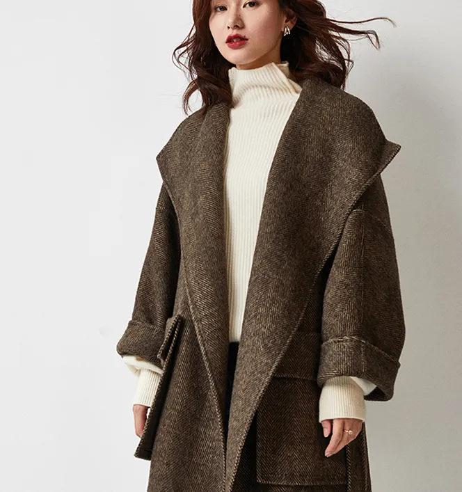 Women Winter Wool Coat,Large Collar Double Face Women Wool Coat Jacket 2333