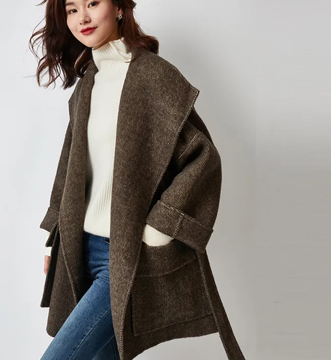 Women Winter Wool Coat,Large Collar Double Face Women Wool Coat Jacket 2333