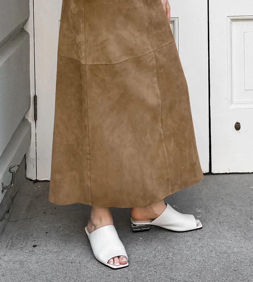 Women's Retro Fashion Knitted Suede Khaki Slim High-Waisted Straight Skirt