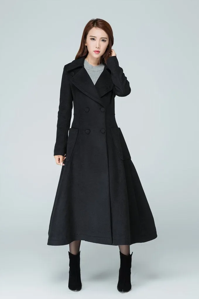 Wool long  women high waist coat with two pockets on the both side 1607